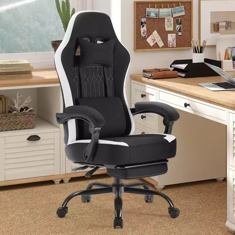 Sedia da gaming Bestier con supporto lombare, sedia da ufficio con altezza regolabile, braccioli e poggiatesta, ruote girevoli a 360°