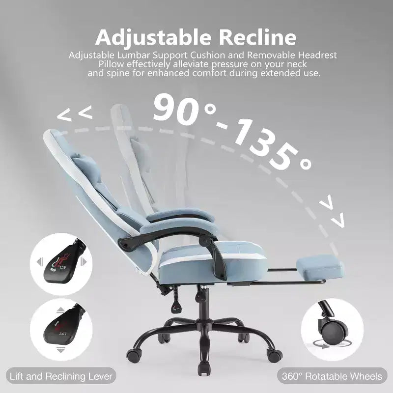 Sedia da gaming Bestier con supporto lombare, sedia da ufficio con altezza regolabile, braccioli e poggiatesta, ruote girevoli a 360°
