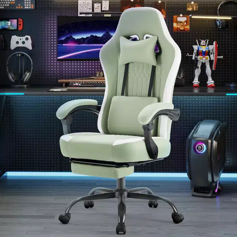 Sedia da gaming Bestier con supporto lombare, sedia da ufficio con altezza regolabile, braccioli e poggiatesta, ruote girevoli a 360°