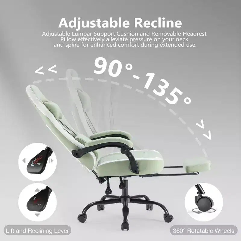Sedia da gaming Bestier con supporto lombare, sedia da ufficio con altezza regolabile, braccioli e poggiatesta, ruote girevoli a 360°