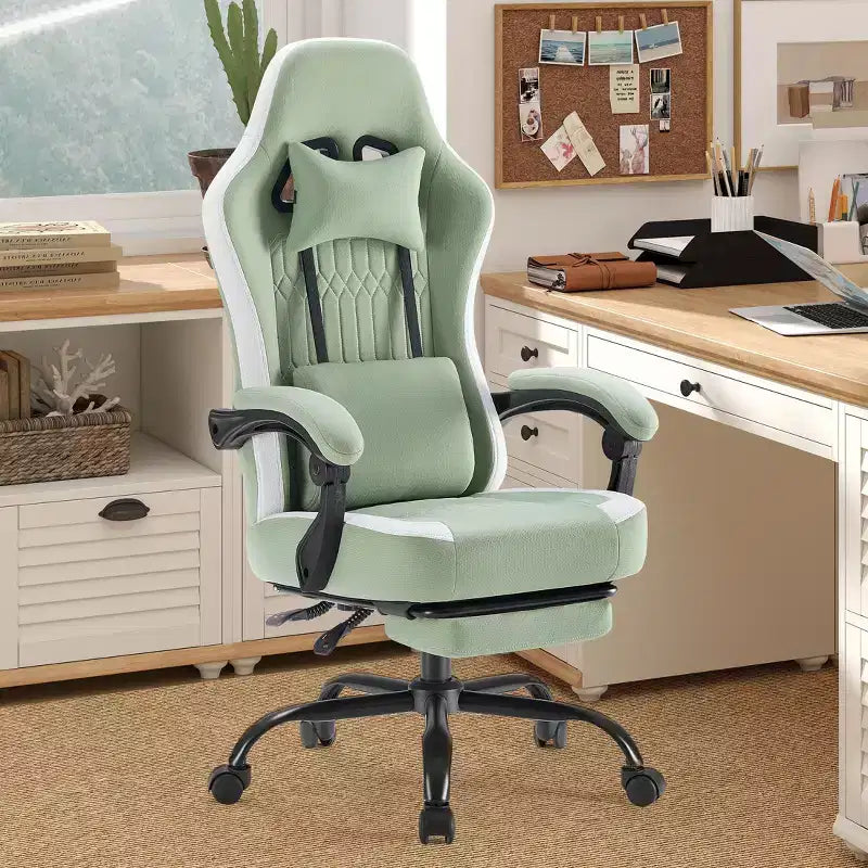 Sedia da gaming Bestier con supporto lombare, sedia da ufficio con altezza regolabile, braccioli e poggiatesta, ruote girevoli a 360°