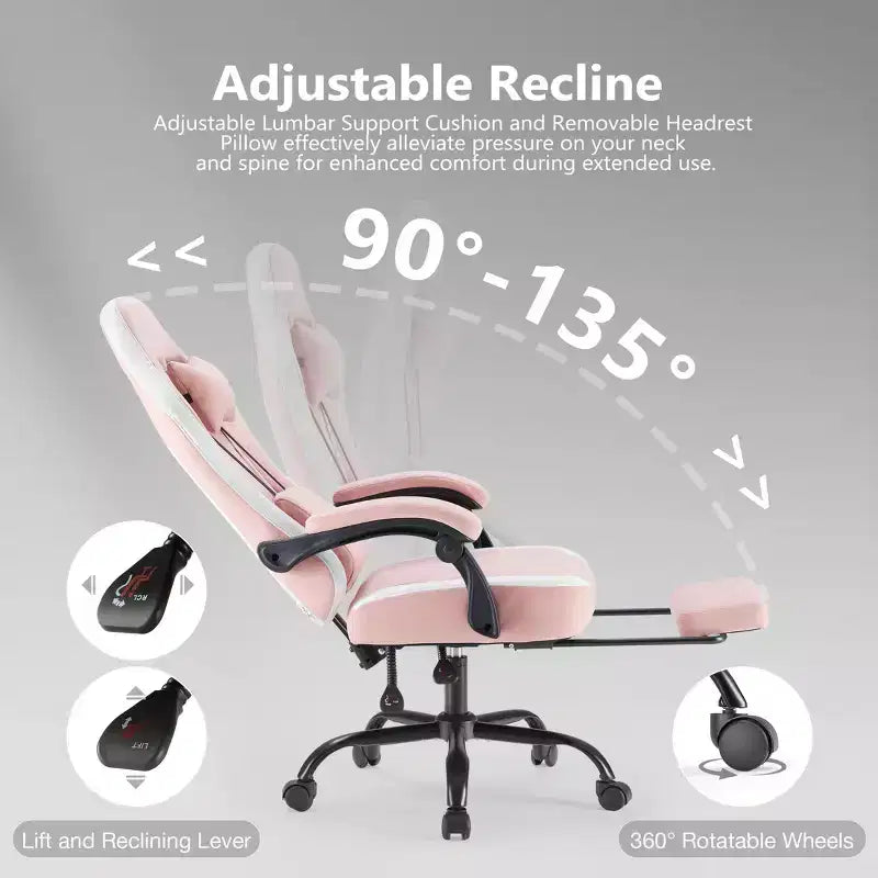 Sedia da gaming Bestier con supporto lombare, sedia da ufficio con altezza regolabile, braccioli e poggiatesta, ruote girevoli a 360°