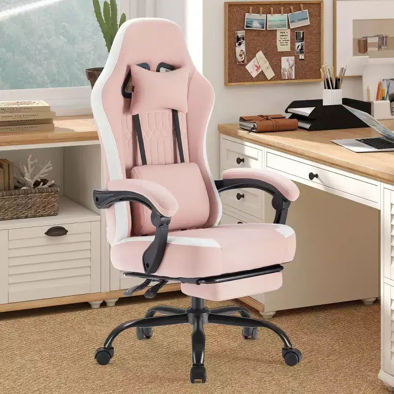 Sedia da gaming Bestier con supporto lombare, sedia da ufficio con altezza regolabile, braccioli e poggiatesta, ruote girevoli a 360°