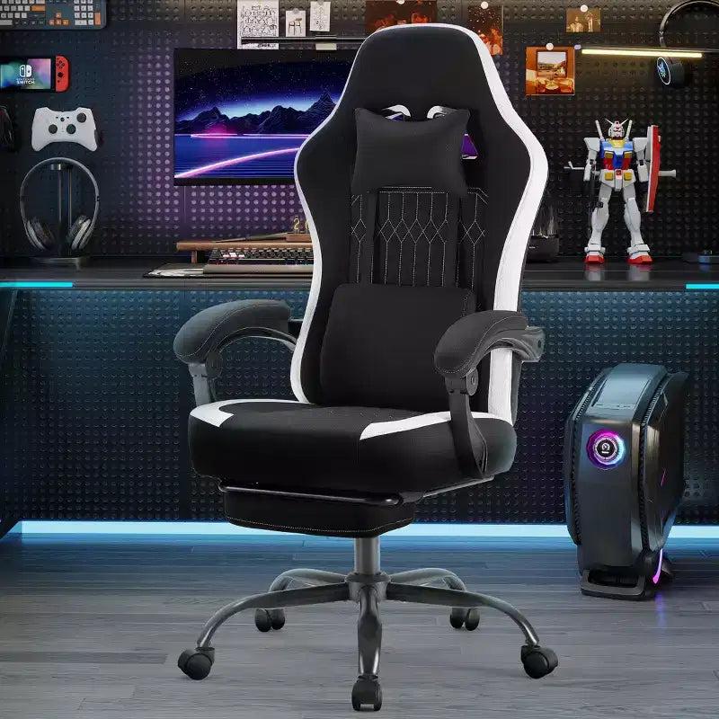 Sedia da gaming Bestier con supporto lombare, sedia da ufficio con altezza regolabile, braccioli e poggiatesta, ruote girevoli a 360°