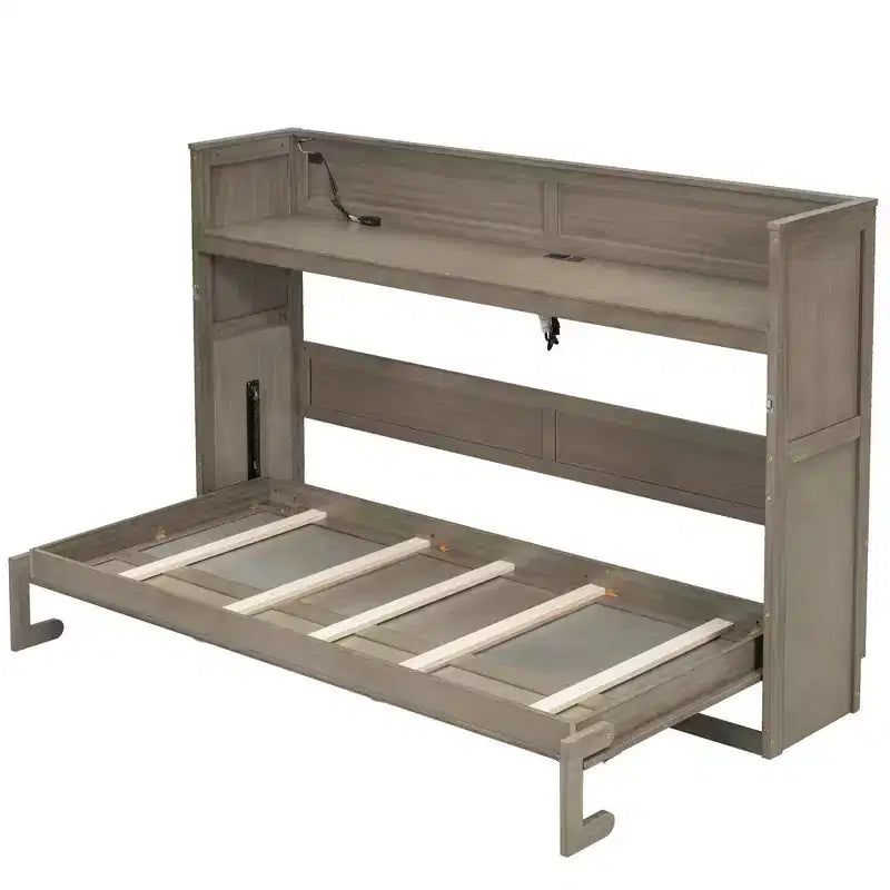 Letto a scomparsa Twin XL con mensole portaoggetti, letto a scomparsa pieghevole con scrivania, luce LED e stazione di ricarica USB