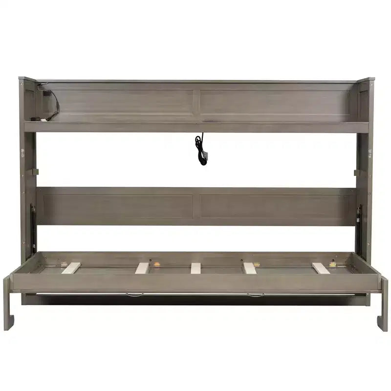 Letto a scomparsa Twin XL con mensole portaoggetti, letto a scomparsa pieghevole con scrivania, luce LED e stazione di ricarica USB