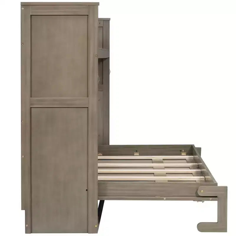Letto a scomparsa Twin XL con mensole portaoggetti, letto a scomparsa pieghevole con scrivania, luce LED e stazione di ricarica USB