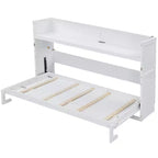 Letto a scomparsa Twin XL con mensole portaoggetti, letto a scomparsa pieghevole con scrivania, luce LED e stazione di ricarica USB