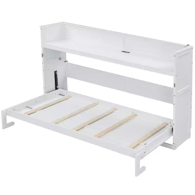 Letto a scomparsa Twin XL con mensole portaoggetti, letto a scomparsa pieghevole con scrivania, luce LED e stazione di ricarica USB