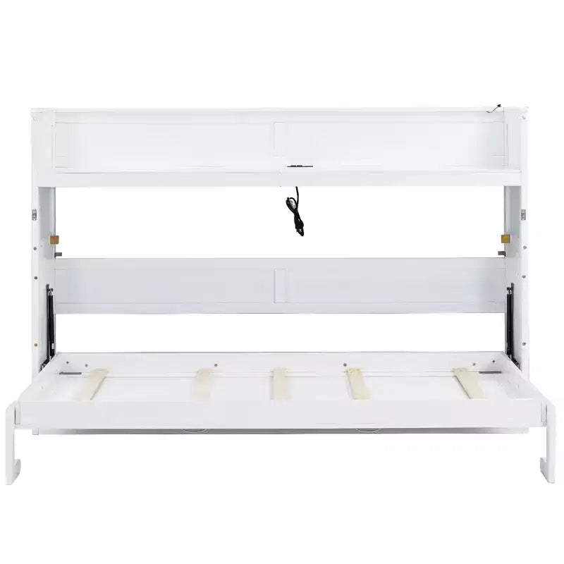Letto a scomparsa Twin XL con mensole portaoggetti, letto a scomparsa pieghevole con scrivania, luce LED e stazione di ricarica USB