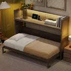 Letto a scomparsa Twin XL con mensole portaoggetti, letto a scomparsa pieghevole con scrivania, luce LED e stazione di ricarica USB