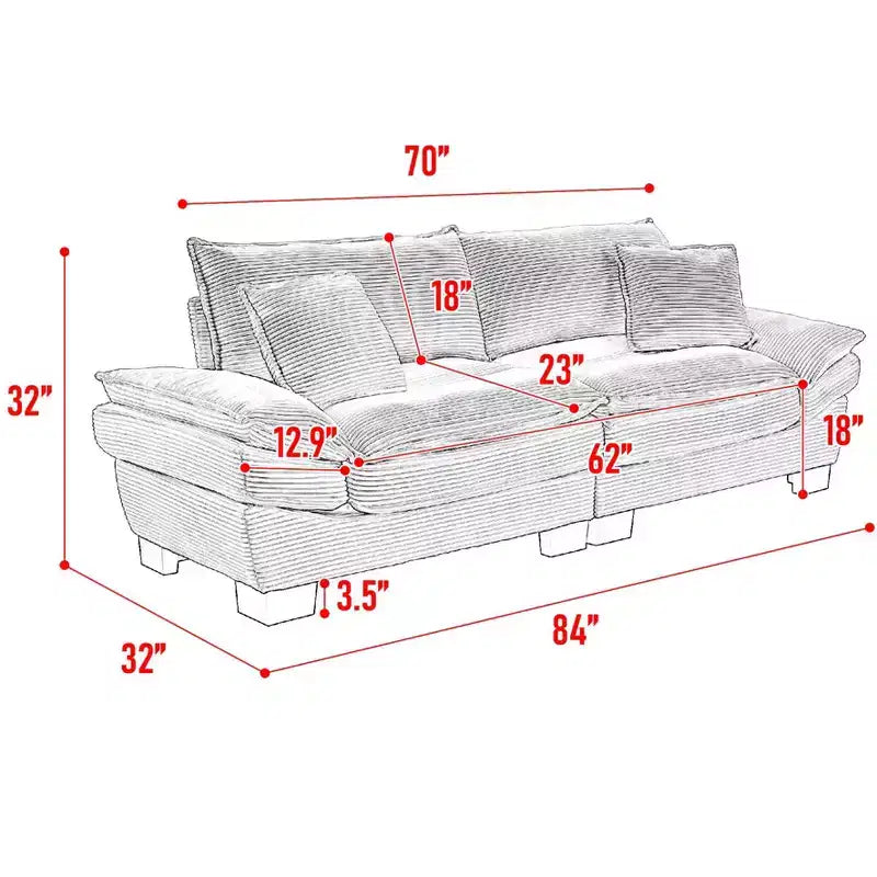 EHMKNP Comodo divano letto in velluto a coste Loveseat con cuscini, Divano imbottito con seduta profonda per soggiorno, camera da letto, appartamento o ufficio