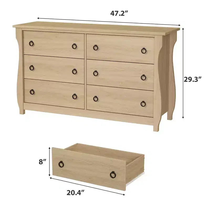 Cassettiera a 6 cassetti per camera da letto, cassettone in legno autoportante largo 120 cm, moderno armadio organizer per soggiorno, ingresso e corridoio