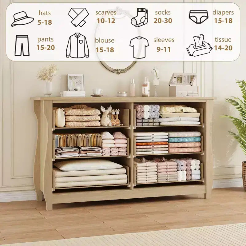 Cassettiera a 6 cassetti per camera da letto, cassettone in legno autoportante largo 120 cm, moderno armadio organizer per soggiorno, ingresso e corridoio