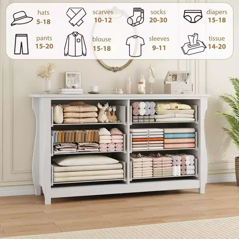 Cassettiera a 6 cassetti per camera da letto, cassettone in legno autoportante largo 120 cm, moderno armadio organizer per soggiorno, ingresso e corridoio