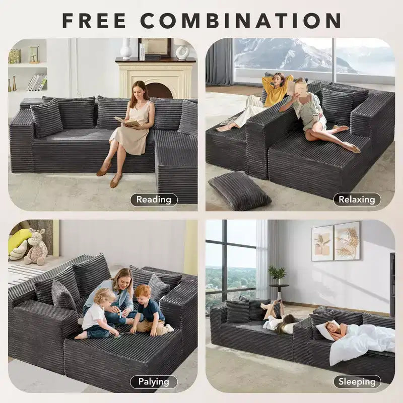 Divano componibile a L Garvee 106, divano modulare moderno con chaise longue, morbido tessuto in velluto a coste per soggiorno