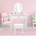 Toeletta per Bambini, Set Tavolo e Sedia da Toilette per Bambine con Specchio, Tavolino da Trucco per Bambini con Set da Gioco in Legno per Trucco, per Camera da Letto, Sala Giochi