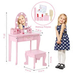 Toeletta per Bambini, Set Tavolo e Sedia da Toilette per Bambine con Specchio, Tavolino da Trucco per Bambini con Set da Gioco in Legno per Trucco, per Camera da Letto, Sala Giochi