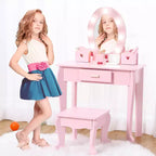 Toeletta per Bambini, Set Tavolo e Sedia da Toilette per Bambine con Specchio, Tavolino da Trucco per Bambini con Set da Gioco in Legno per Trucco, per Camera da Letto, Sala Giochi