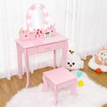 Kids Vanity Set, Pretend Play Girls Vanity Table and Chair Set with Mirror, Kids Dressing table with Wood Makeup Playset, for Bedroom, Playroom