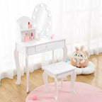 Set da toeletta per bambini con specchio e sgabello, tavolo da trucco in legno per bambine dai 4 ai 9 anni, set da gioco con toeletta per travestimenti per camera da letto e sala giochi
