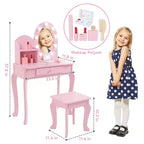 Set da toeletta per bambini con specchio e sgabello, tavolo da trucco in legno per bambine dai 4 ai 9 anni, set da gioco con toeletta per travestimenti per camera da letto e sala giochi