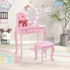 Set da toeletta per bambini con specchio e sgabello, tavolo da trucco in legno per bambine dai 4 ai 9 anni, set da gioco con toeletta per travestimenti per camera da letto e sala giochi