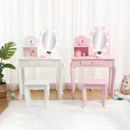 Set da toeletta per bambini con specchio e sgabello, tavolo da trucco in legno per bambine dai 4 ai 9 anni, set da gioco con toeletta per travestimenti per camera da letto e sala giochi