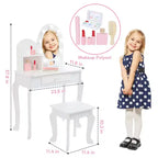 Set da toeletta per bambini con specchio e sgabello, tavolo da trucco in legno per bambine dai 4 ai 9 anni, set da gioco con toeletta per travestimenti per camera da letto e sala giochi