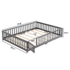 Bellemave Letto a terra a una piazza e mezza con porta, struttura del letto a piattaforma in legno massello con recinzione, adatto per bambini, in legno di pino, grigio