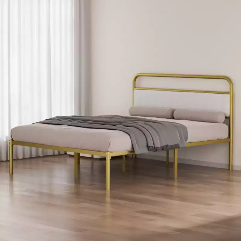 GDFStudio Cas Modern Steel Platform Bed Frame con testiera imbottita in lino