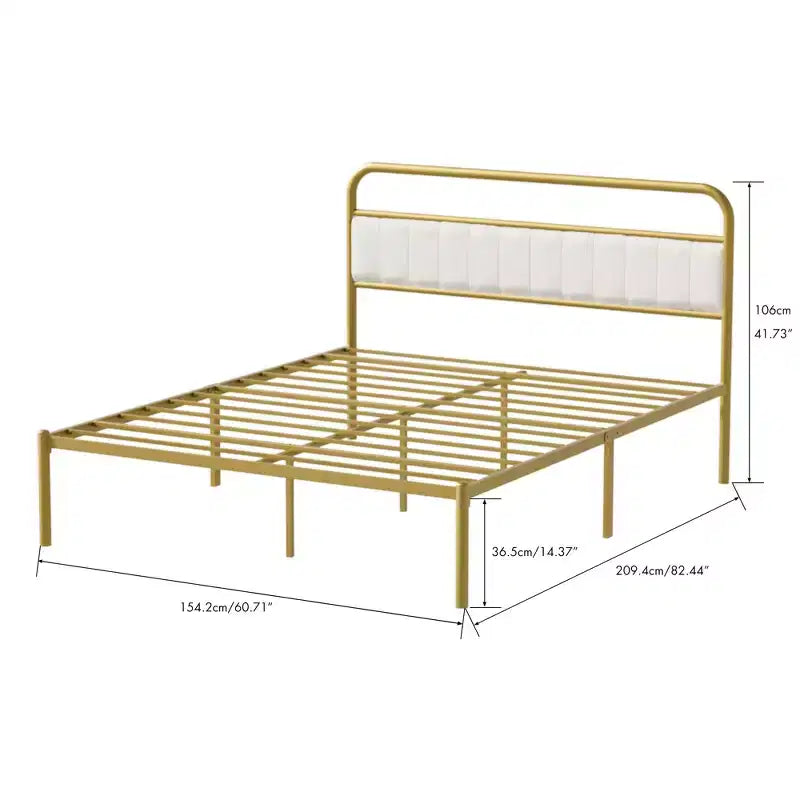 GDFStudio Cas Modern Steel Platform Bed Frame con testiera imbottita in lino