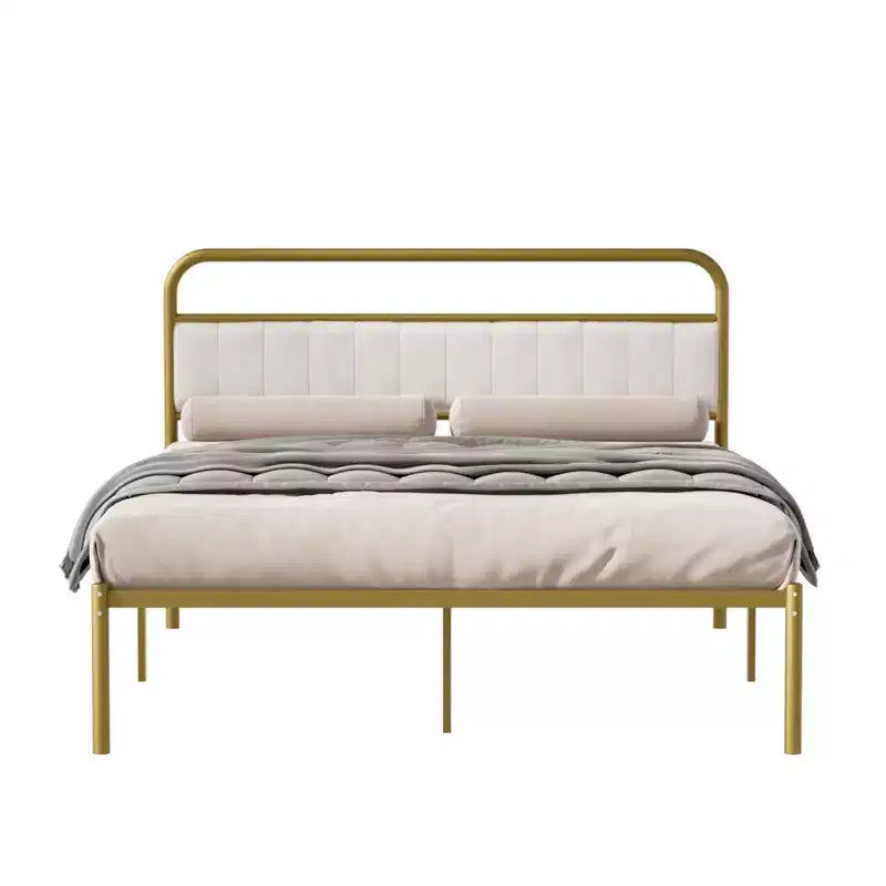 GDFStudio Cas Modern Steel Platform Bed Frame con testiera imbottita in lino