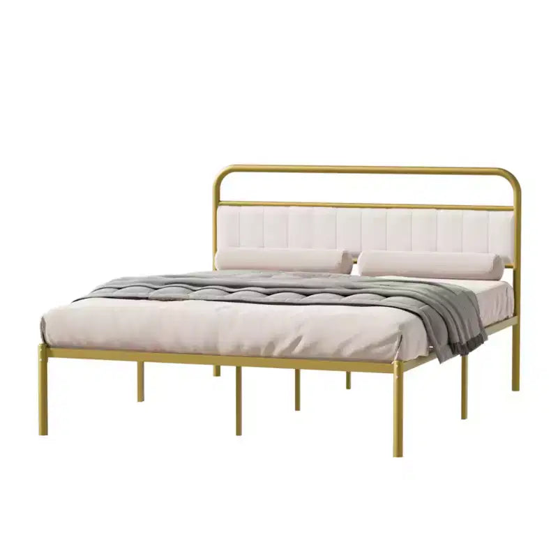 GDFStudio Cas Modern Steel Platform Bed Frame con testiera imbottita in lino