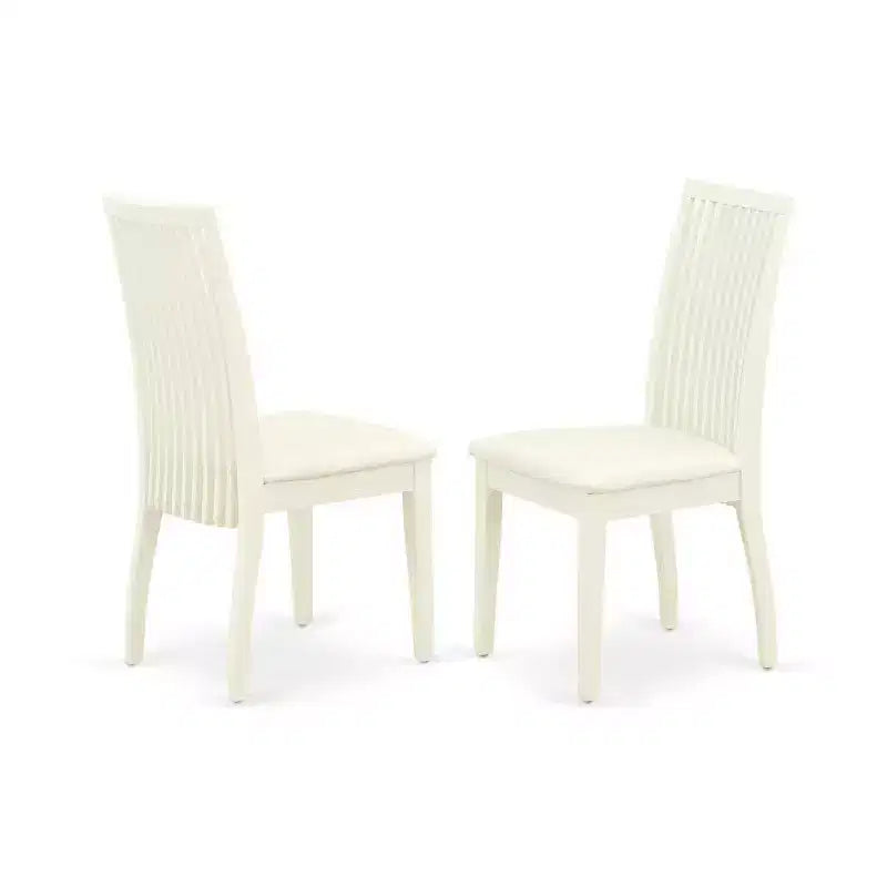 HomeStock Tavolo da pranzo rotondo da 5 pezzi con piano in legno massello finitura bianca in lino e 4 sedie