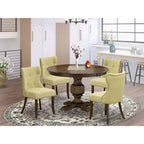 HomeStock Tavolo da pranzo a 5 pezzi con piano in legno massiccio, finitura in stile giacobiano anticato, e 4 sedie Parson