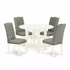 HomeStock 5-Pc Linen White Finish Solid Wood Top - Round Dining Room Set with High Back - Seats 4