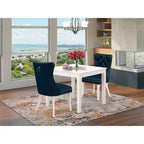 Set tavolo da pranzo HomeStock 3 pezzi, finitura lino bianco, piano quadrato in legno massello