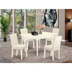 HomeStock Set sala da pranzo in 5 pezzi con finitura lino bianco e piano in legno massello con ante a ribalta (4 posti a sedere)