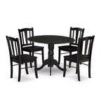 HomeStock 5-Piece Black Finish Solid Wood Top Dining table with 4 Chairs