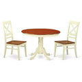 HomeStock 3-Pc Buttermilk and Cherry Solid Wood Top - Round Dining Room Set - Seats 4
