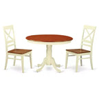 HomeStock 3-Pc Buttermilk and Cherry Solid Wood Top - Round Dining Room Set - Seats 4