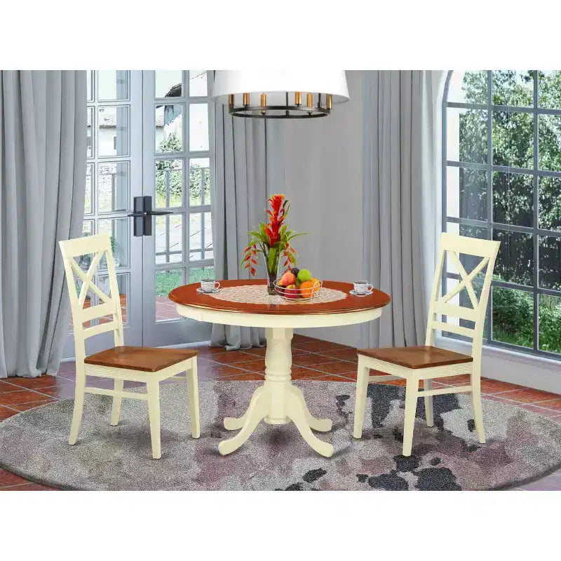 HomeStock Set da Pranzo Rotondo 3 Pezzi in Legno Massello Top Latticello e Ciliegio - 4 Posti a Sedere
