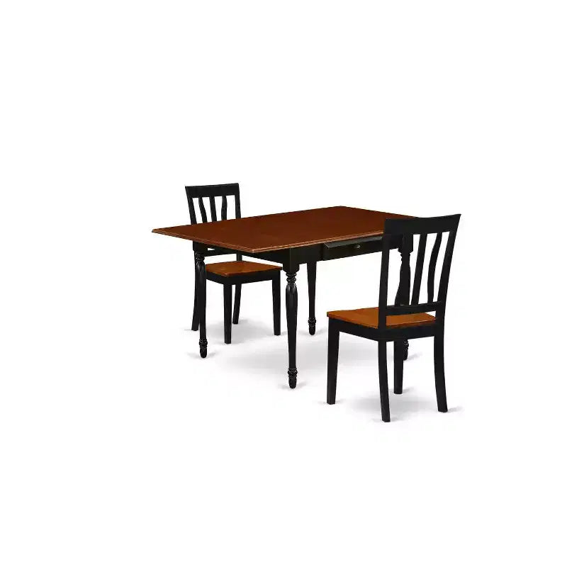 HomeStock 3-Piece Black and Cherry Finish Solid Wood Top With Dropleaf Dining Table Set