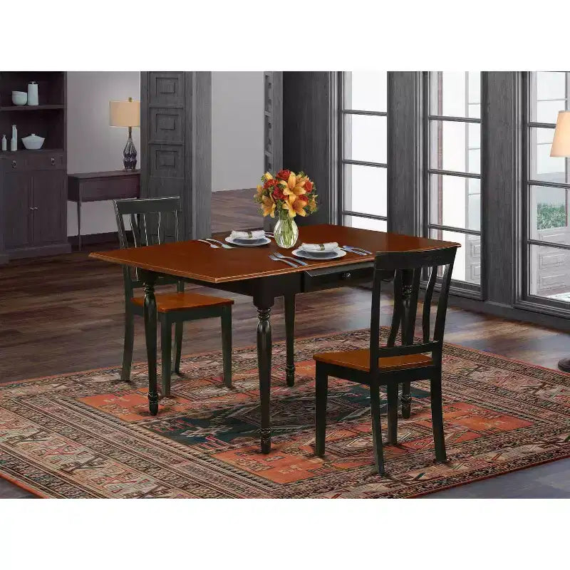 HomeStock Set Tavolo da Pranzo a Goccia in Legno Massello Finitura Nera e Ciliegio a 3 Pezzi