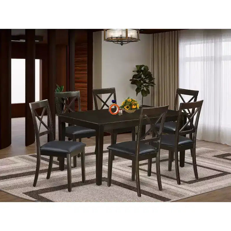 Set da pranzo moderno 7 pezzi - Tavolo rettangolare e 6 sedie - Finitura Cappuccino - HomeStock