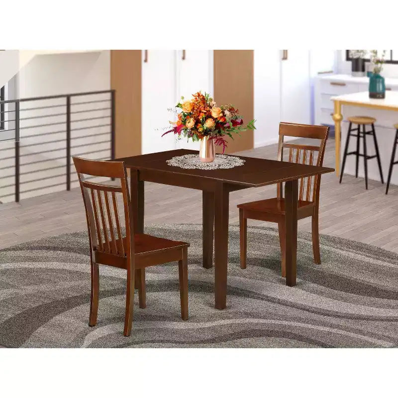 Set Tavolo da Pranzo a 3 Pezzi con Piano in Legno Massello Finitura Mogano HomeStock