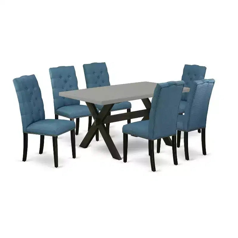 7-Piece Natural Oak Finish Solid Wood Top Dining Table with 6-Chairs with