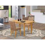 HomeStock Set da Pranzo 3 Pezzi con Tavolo Rettangolare in Legno Massello con Foglia a Farfalla e Finitura Rovere Naturale Marrone