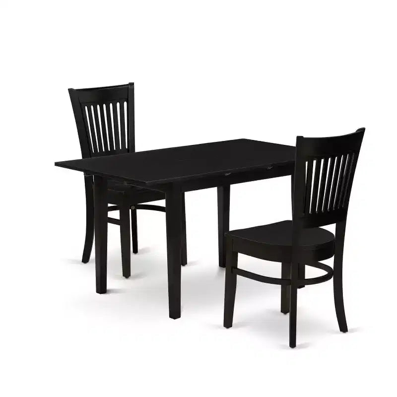 HomeStock 3-Pc Black Finish Rectangular Solid Wood Top With Butterfly Leaf Dining Table Set